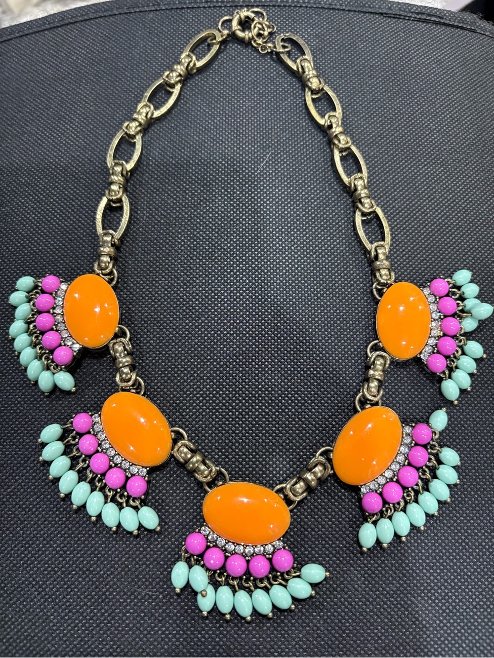 Statement Orange, Pink & Turquoise Bib Necklace - Unbranded